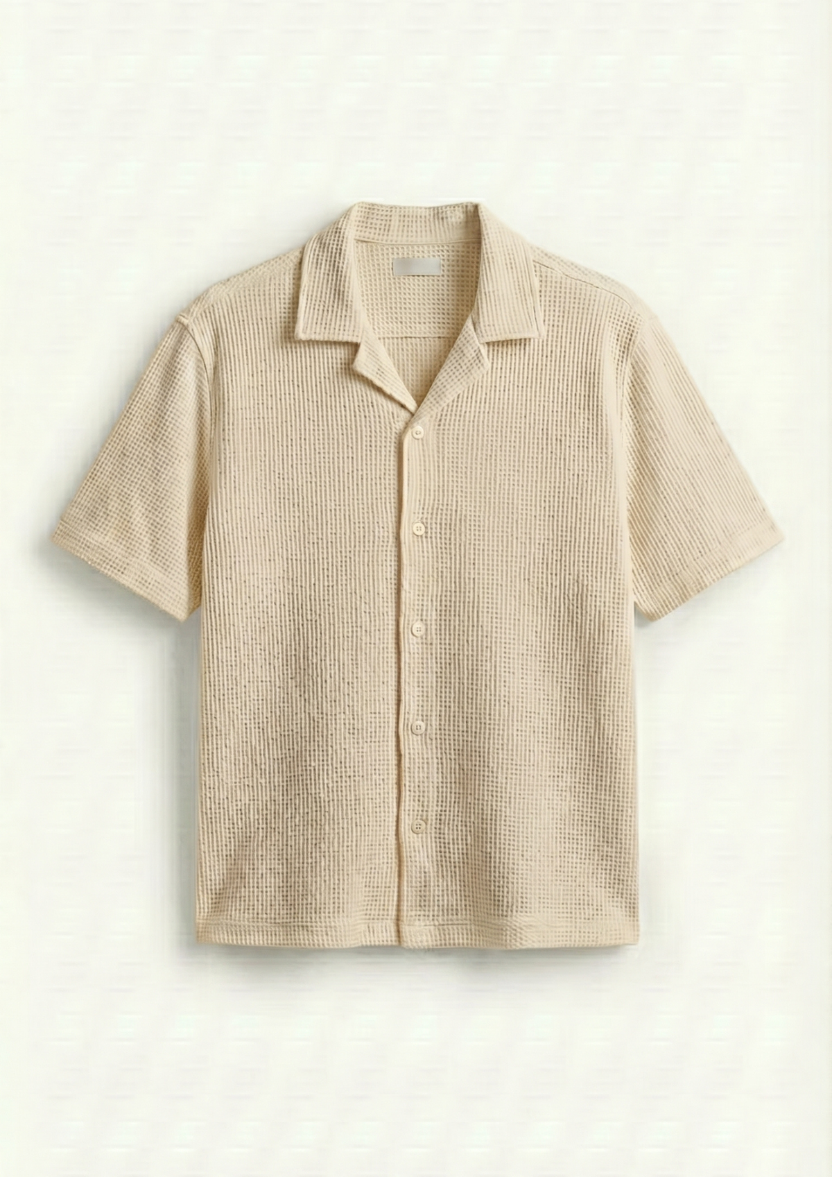 Pack Of 2 Waffle Knit Cuben Collar Shirt - (White - Cream)