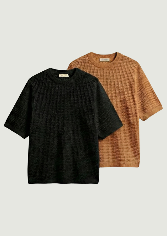 Pack of 2 – Waffle Knit Oversized Tees - (Black – Desert Sand)