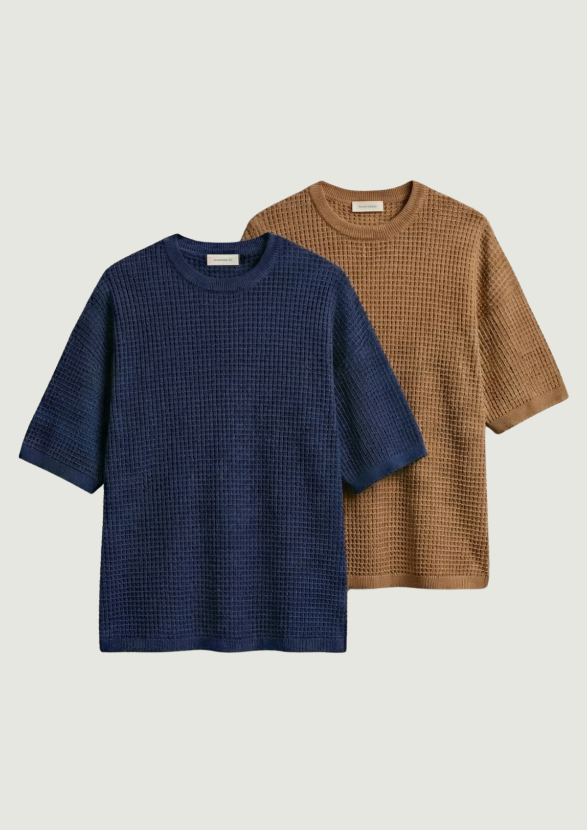 Pack of 2 – Waffle Knit Oversized Tees - (Navy Blue – Brown)