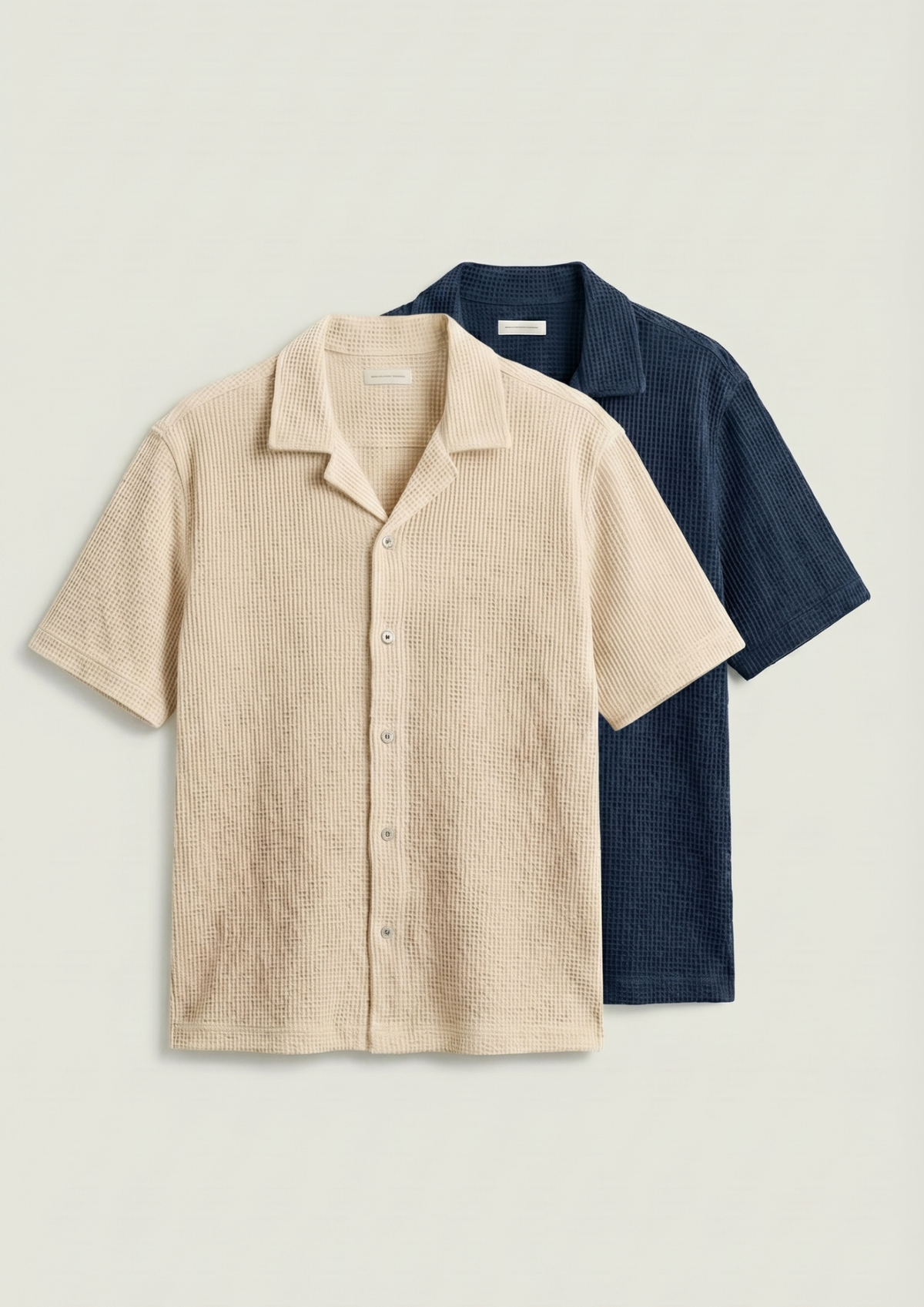 Pack Of 2 Waffle Knit Cuben Collar Shirt -(Navy Blue – Cream)