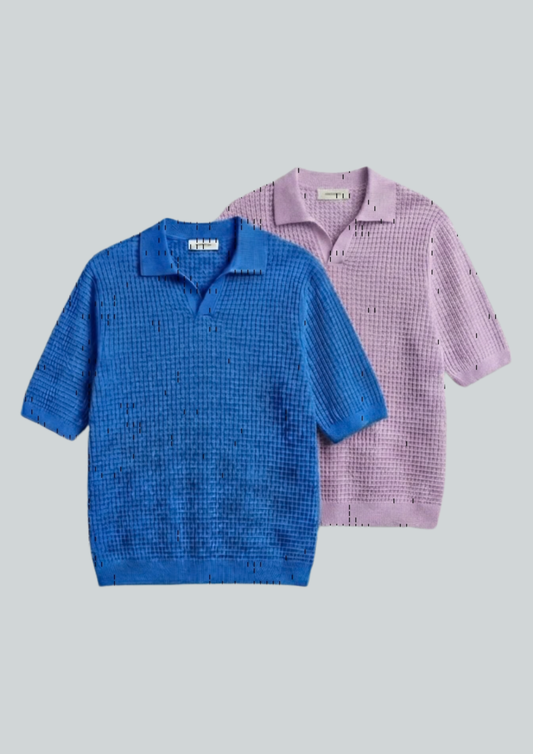 2 Piece Waffle Knit Polo T-Shirt (Dodger Blue – Lilac)