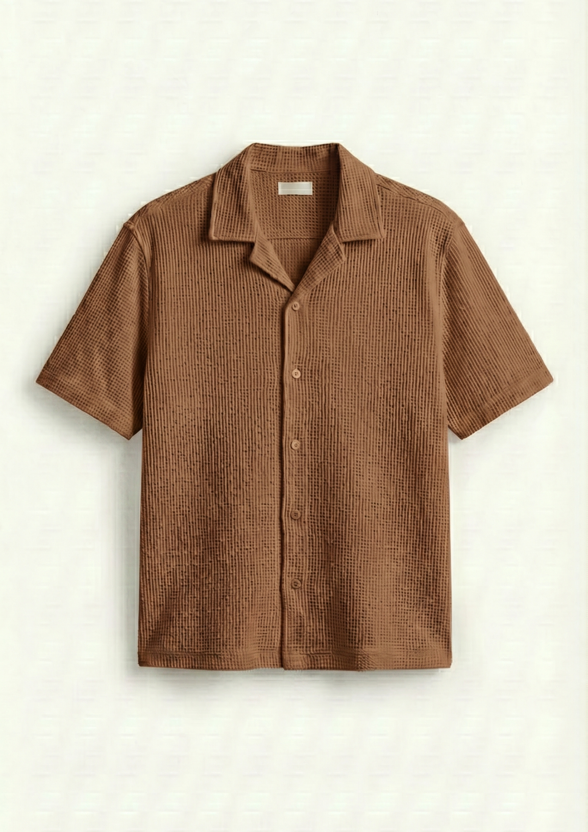 Pack Of 2 Waffle Knit Cuben Collar Shirt -(Brown – Desert Sand)