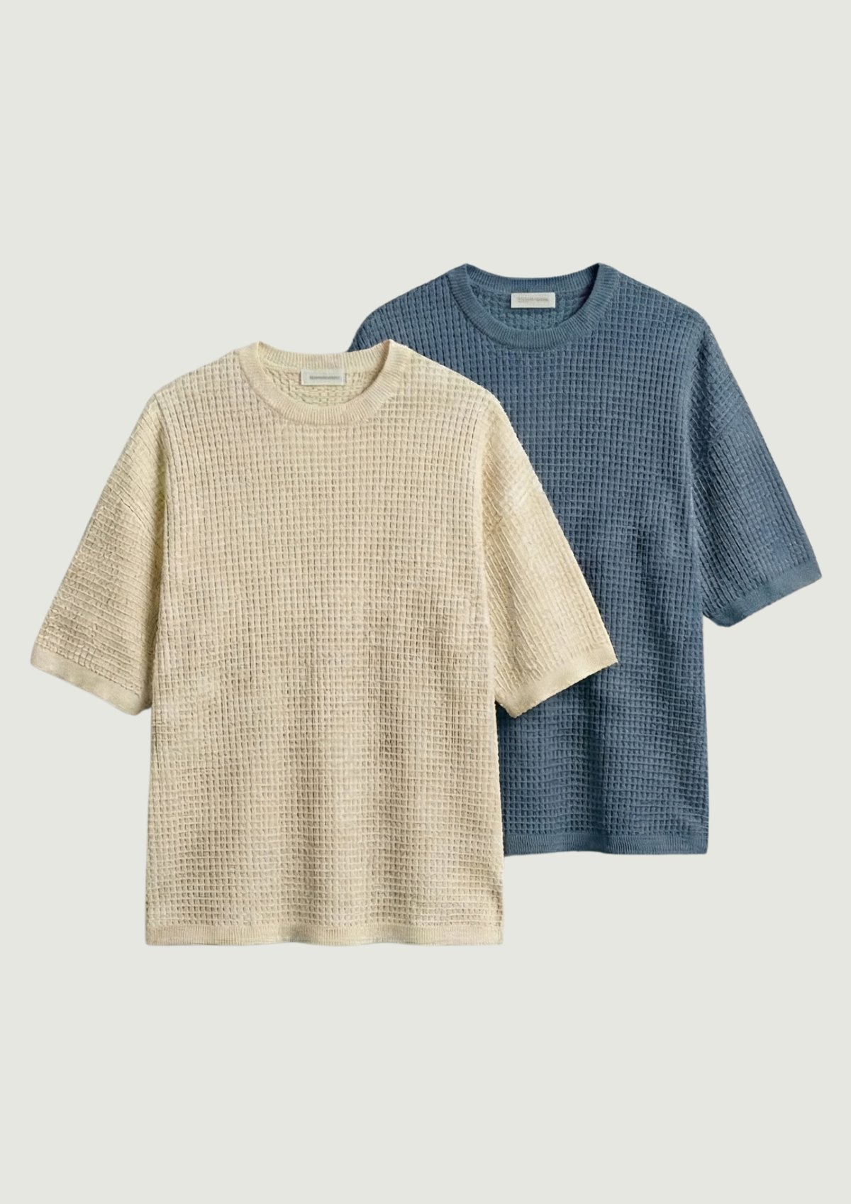 Pack of 2 – Waffle Knit Oversized Tees - (Cream – Steel Blue)