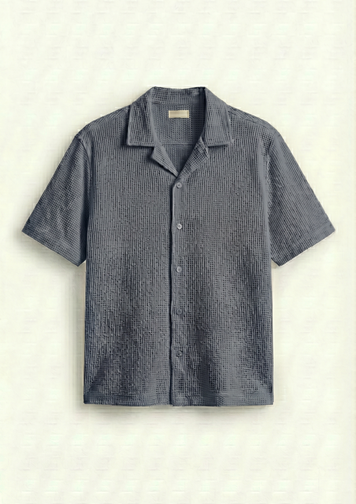 Pack Of 2 Waffle Knit Cuben Collar Shirt -(Brown – Steel Gray)