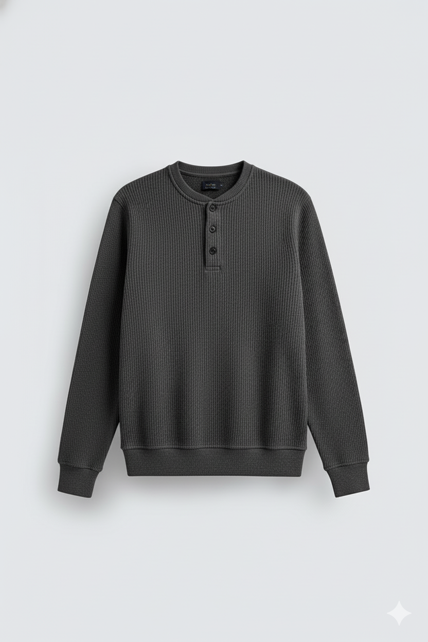 2 Pieces Waffle Knit Henley Pack ( Charcoal + Maroon )