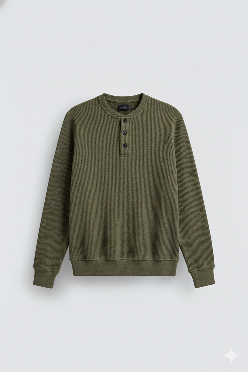 2 Pieces Waffle Knit Henley Pack ( Military Green + Desert Sand )