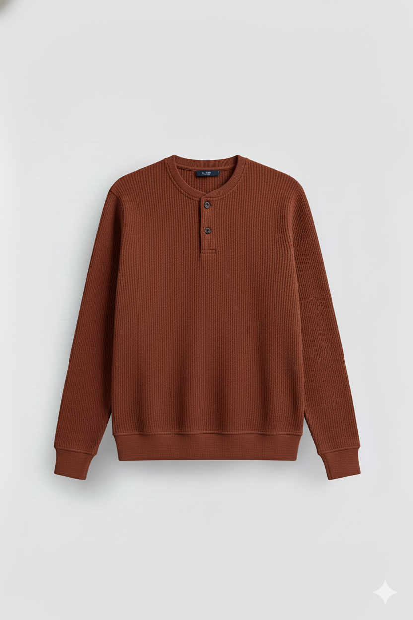 2 Pieces Waffle Knit Henley Pack (  Rust + Dark Brown )