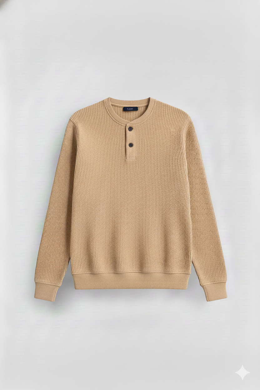 2 Pieces Waffle Knit Henley Pack ( Rust + Desert Sand )