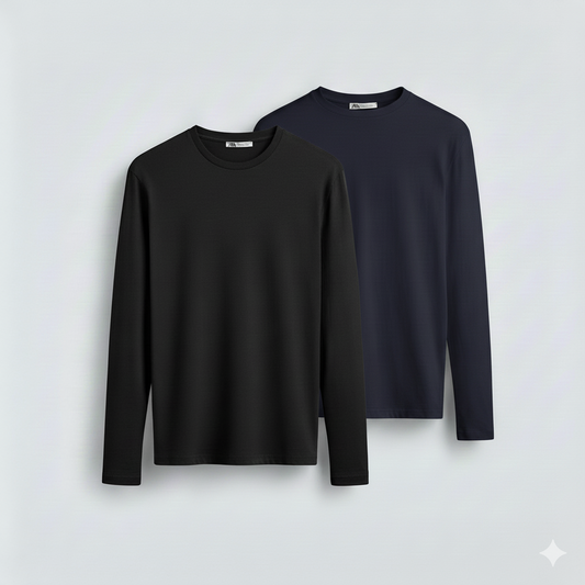 2 Pieces Full Sleeves T-Shirt ( BLACK & NAVY )