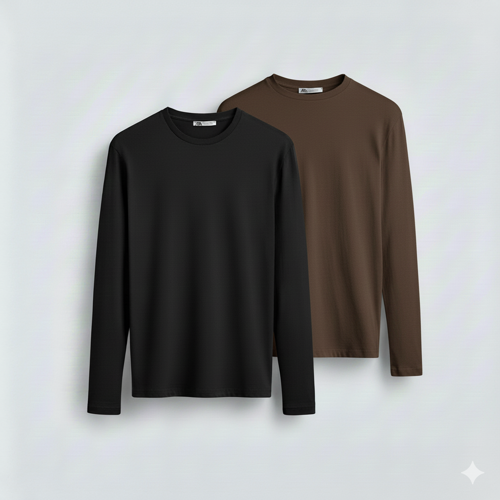 2 Pieces Full Sleeves T-Shirt ( BLACK & BROWN )