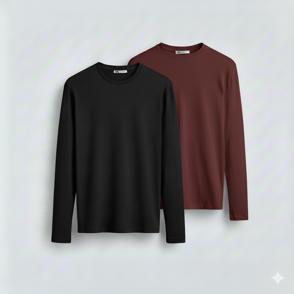 2 Pieces Full Sleeves T-Shirt ( BLACK & MAROON )