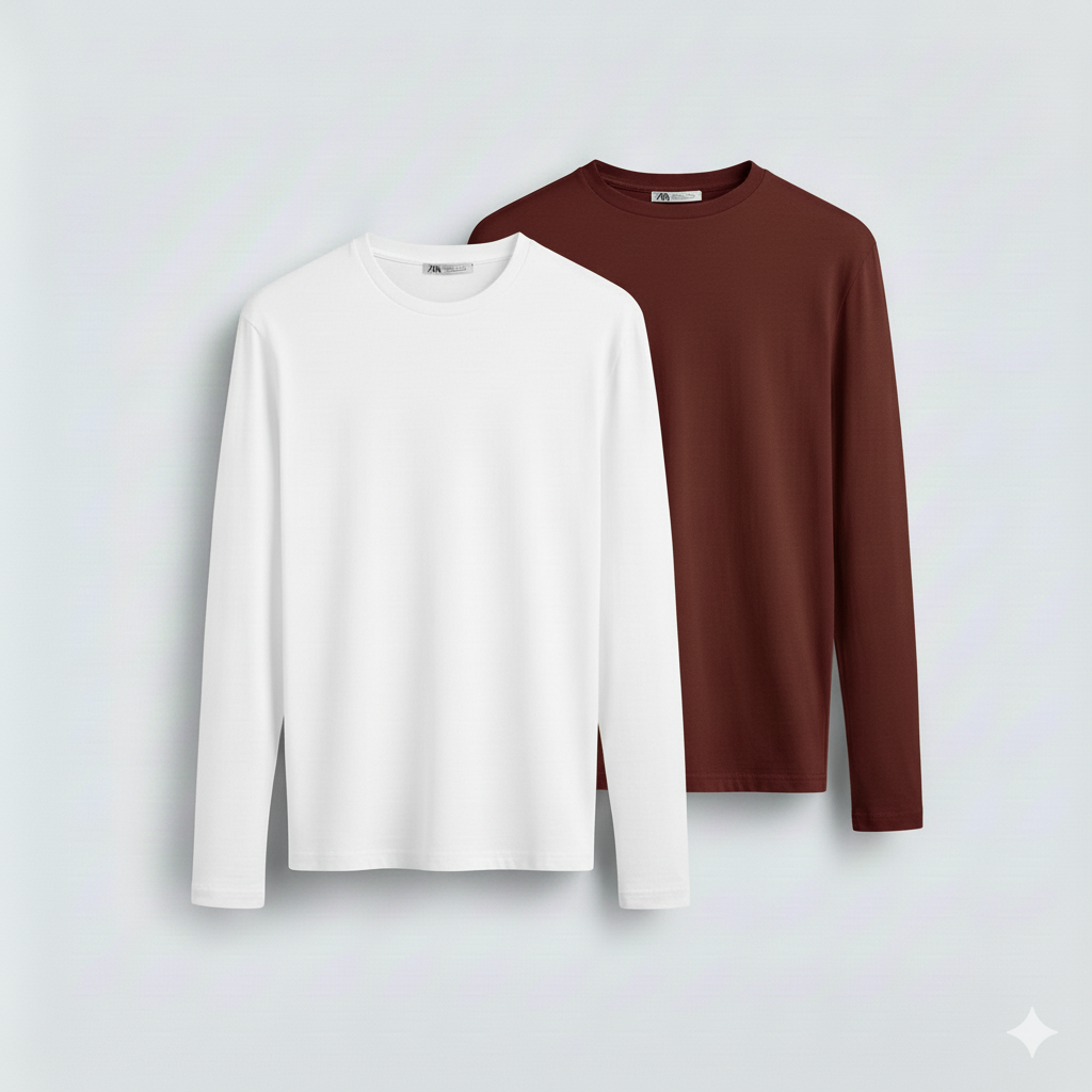 2 Pieces Full Sleeves T-Shirt ( WHITE & MAROON)