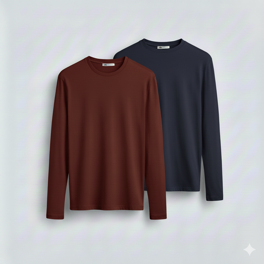 2 Pieces Full Sleeves T-Shirt ( NAVY BLUE & MAROON)