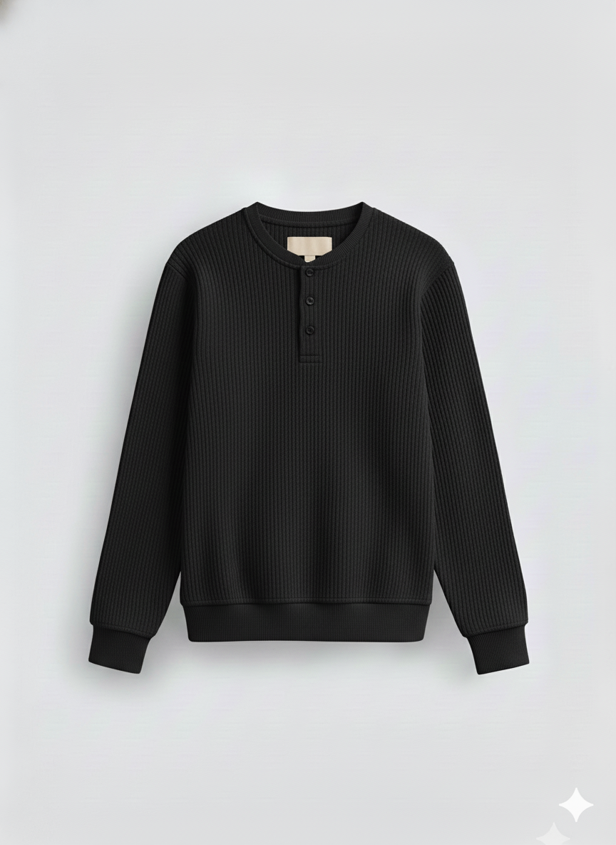 2 Pieces Waffle Knit Henley Pack (Black & Cream)