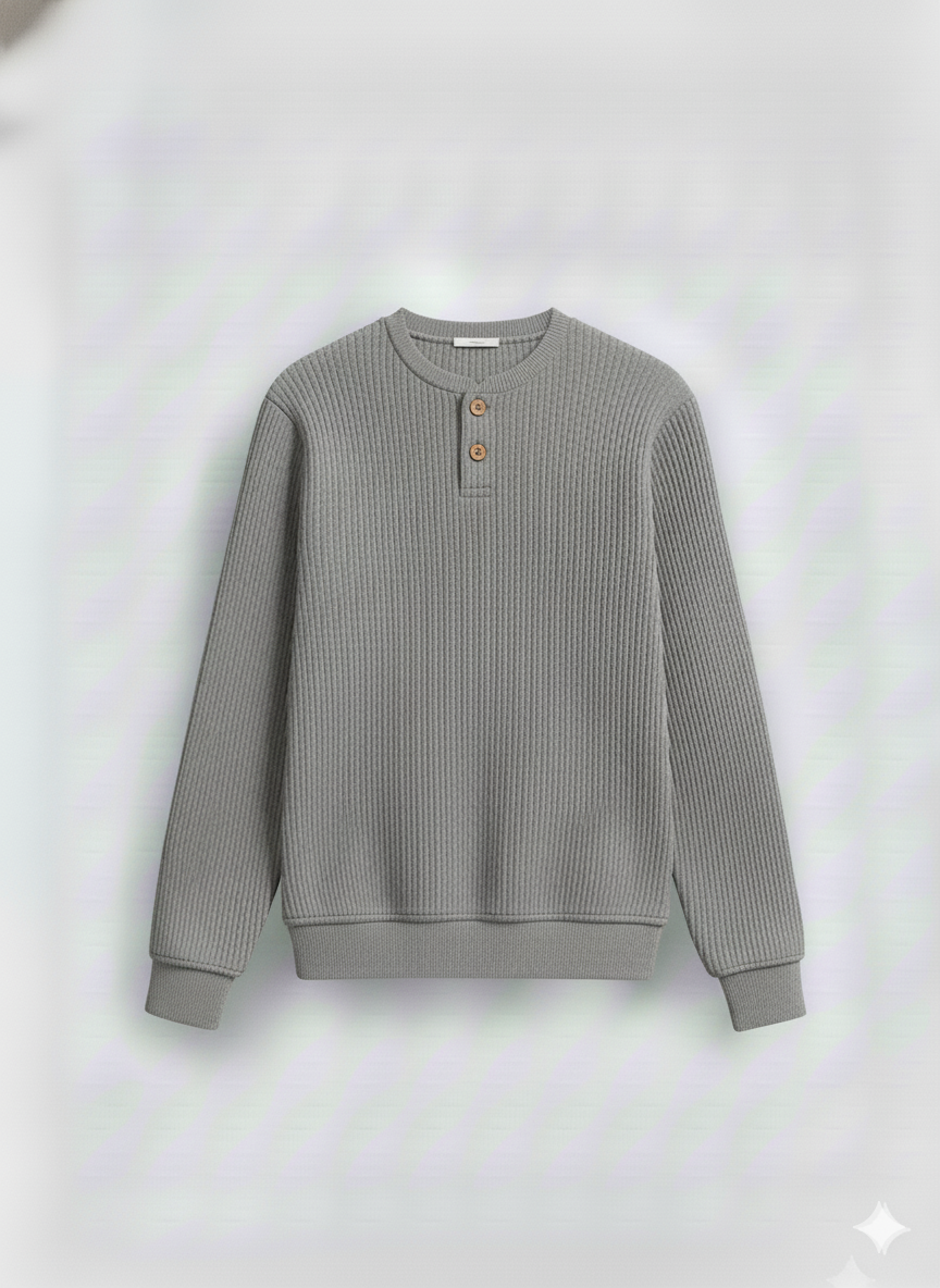 2 Pieces Waffle Knit Henley Pack (Black & Gray)