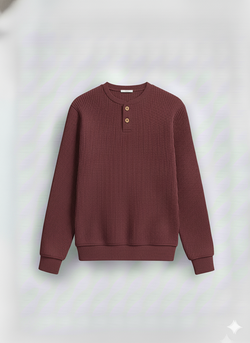 2 Pieces Waffle Knit Henley Pack (Maroon & Cream)