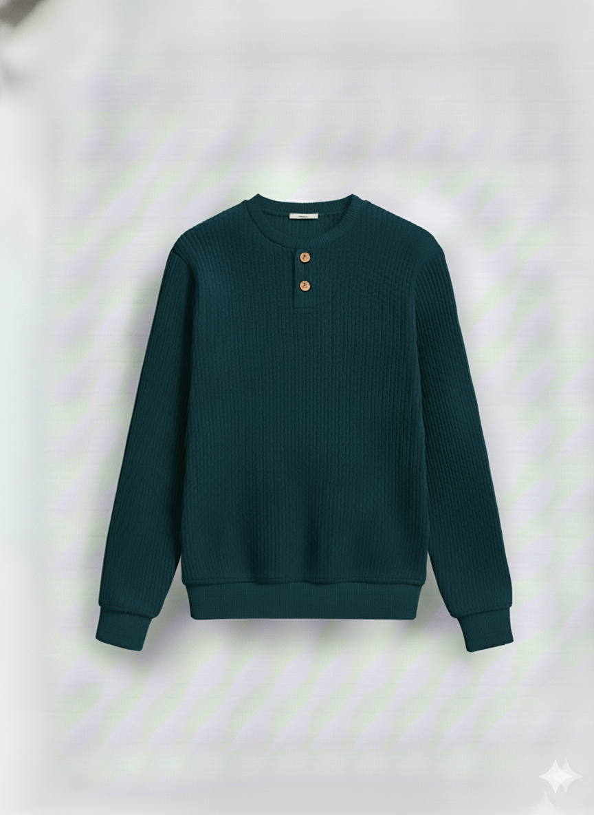 2 Pieces Waffle Knit Henley Pack (Deap Teel & Cream)