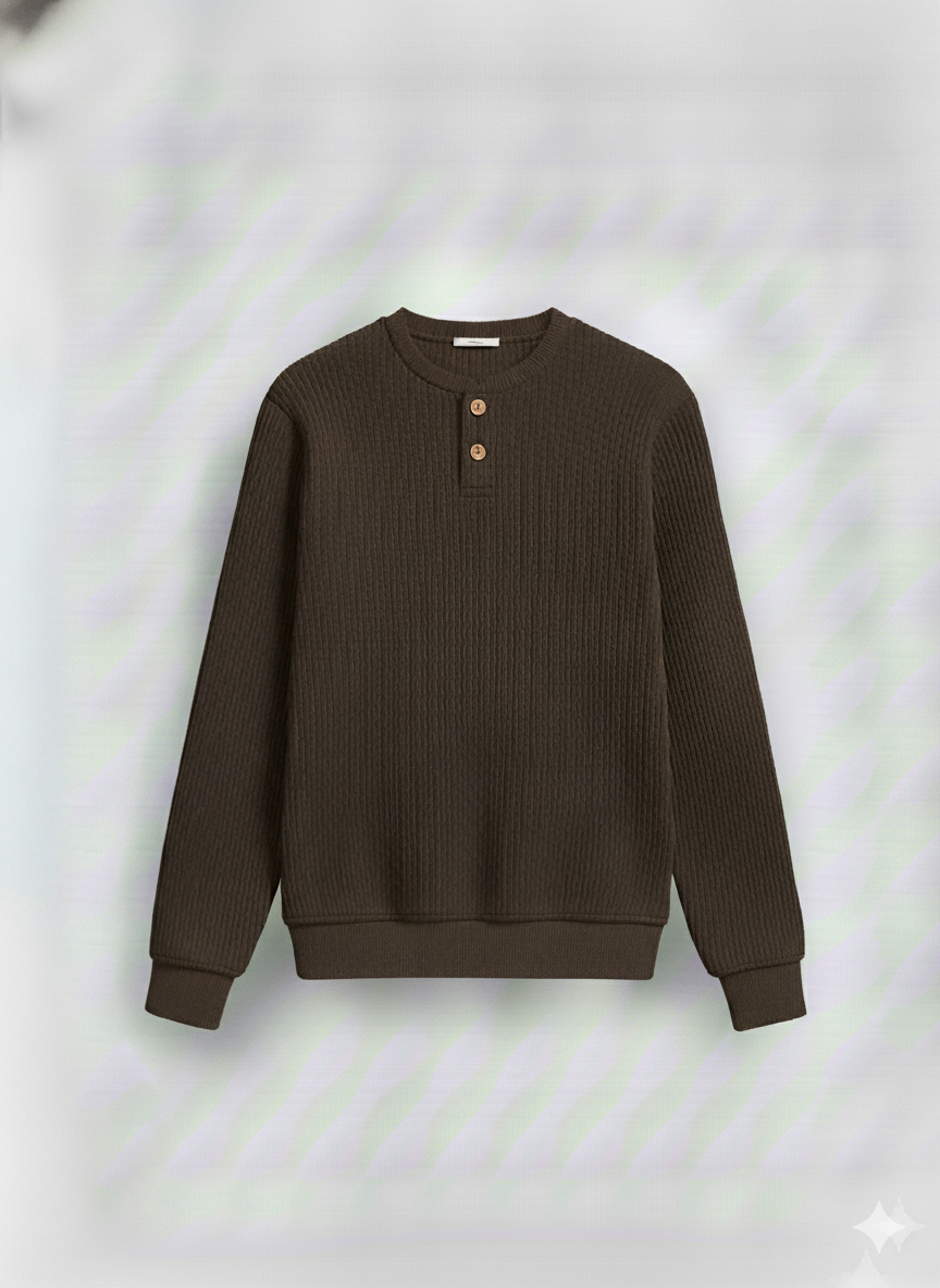 2 Pieces Waffle Knit Henley Pack (Dark Brown & Cream)