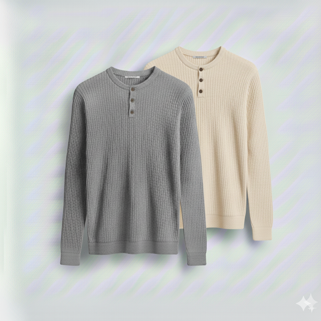 2 Pieces Waffle Knit Henley Pack (Gray & Cream)